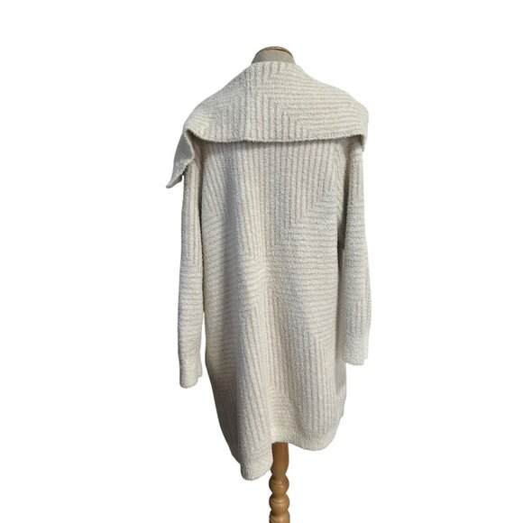Barefoot Dreams Angular Stripe Cardi Sweater Fuzzy Long Pockets Cream Tan Stripe - Picture 5 of 12